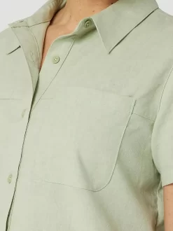 Wrangler | Ladies Reseda Green SS Button Front Popover Shirt -Twister Store 10LAS03RS ALT2