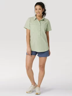 Wrangler | Ladies Reseda Green SS Button Front Popover Shirt -Twister Store 10LAS03RS ALT3